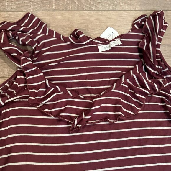 August Mist Burgundy White Striped Cold Shoulder Ruffle Knit Top L - Picture 3 of 9